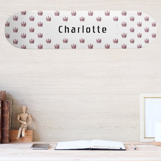 Roos gouden roze koningin kroon witte naam persoonlijk skateboard