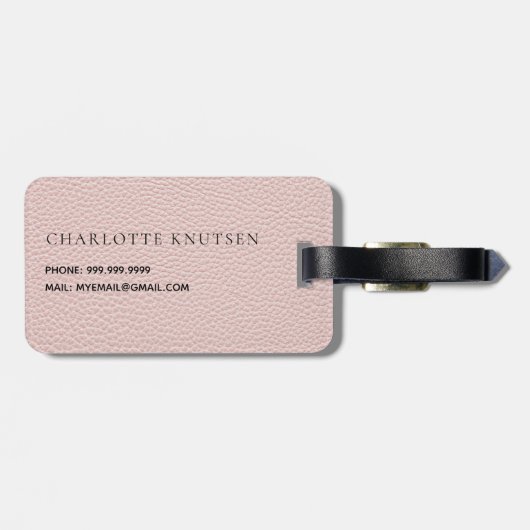 Roos gouden roze lederen monogram naam bagagelabel (Achterkant horizontaal)