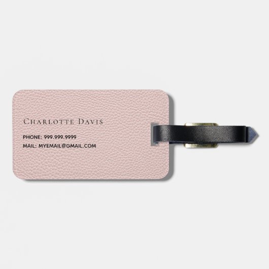 Roos gouden roze lederen monogram naam bagagelabel (Achterkant horizontaal)