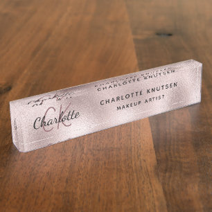 Roos gouden roze monogram modern professioneel naambordje