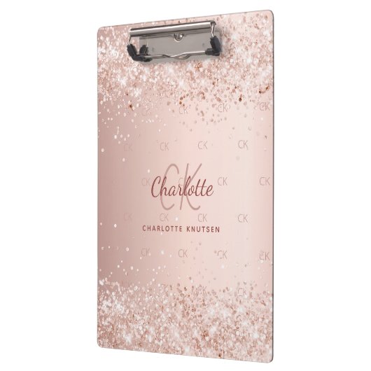 Roos gouden roze monogram script klembord (Links)