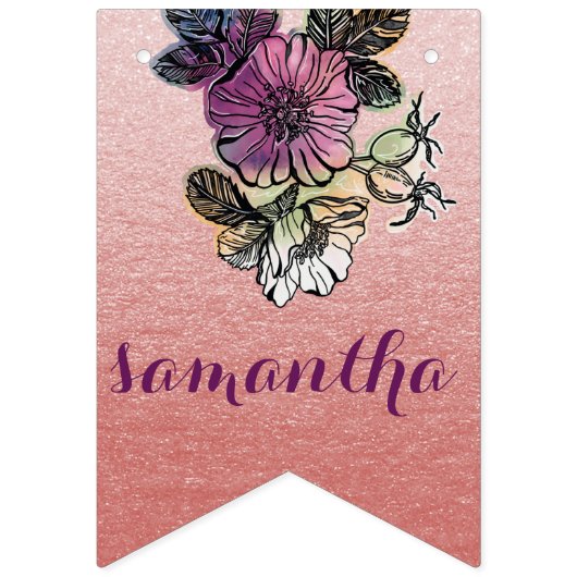 roos gouden roze paarse florale vormgeving vlaggetjes (Eerste vlag)