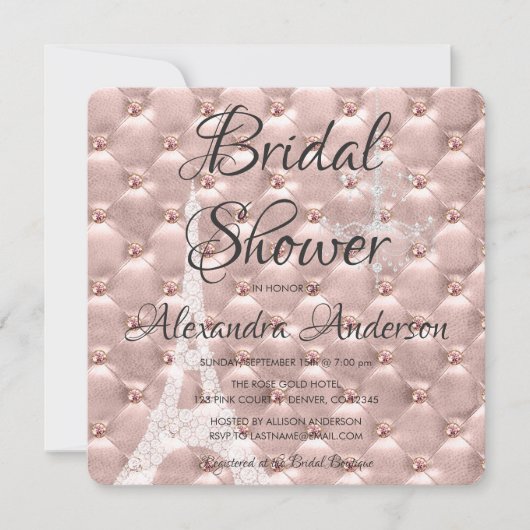 Roos Gouden Roze Paris Bruidsdouche Uitnodiging (Voorkant)