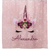 Roos Gouden Roze Prinses Eenhoorn met Monogram Douchegordijn (Voorkant)