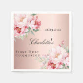 Roos gouden roze rozen bloemen Eerste Communie Servet (Voorkant)