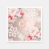 Roos gouden roze rozen bloemenmonogram bruiloft servet (Voorkant)