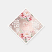 Roos gouden roze rozen bloemenmonogram bruiloft servet (Hoek)