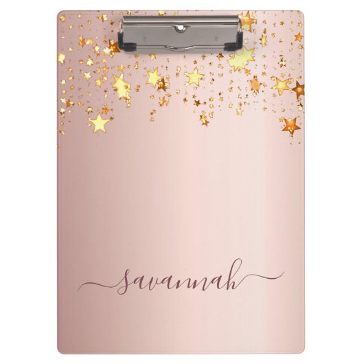 Roos gouden roze sterren naam script glamoureus klembord (Voorkant)