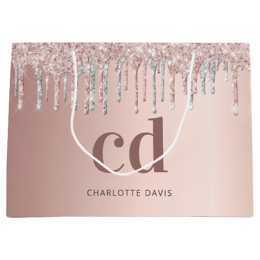 Roos gouden roze zilveren monogram groot cadeauzakje (Voorkant)