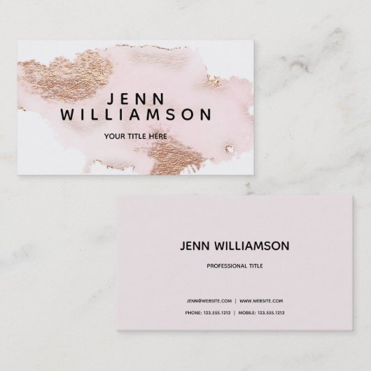 Roos gouden roze zwarte waterverf moderne stijlkaa visitekaartje (Voorkant / Achterkant)