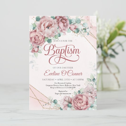 Roos gouden rozen Baptisme Kaart (Staand voorkant)