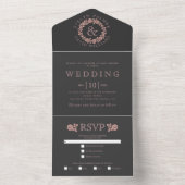  roos gouden rozen met koolgrijze bruiloft all in one uitnodiging (Binnen)