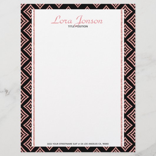 Roos gouden ruitvormig op zwarte achtergrond briefhoofd ontwerp (Voorkant)