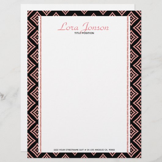 Roos gouden ruitvormig op zwarte achtergrond briefhoofd ontwerp (Voorkant / Achterkant)