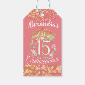 Roos Gouden Rustieke Quinceañera Spaanse gunst Cadeaulabel