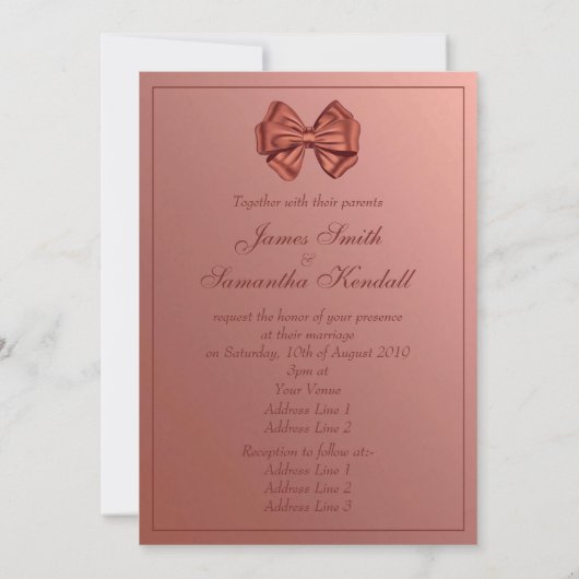 Roos gouden satijnen boog - bruiloft kaart (Achterkant)