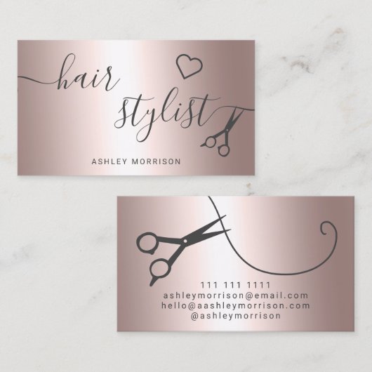 Roos gouden schaar met moderne haarstylle visitekaartje (Voorkant / Achterkant)