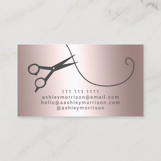 Roos gouden schaar met moderne haarstylle visitekaartje (Achterkant)