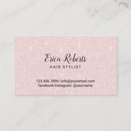 Roos Gouden Schaar Roze Glitter Haar Stylist Salon Visitekaartje (Achterkant)