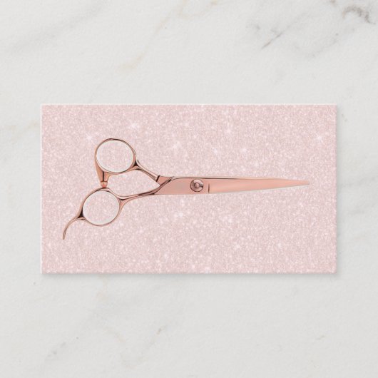 Roos Gouden Schaar Roze Glitter Haar Stylist Salon Visitekaartje (Voorkant)