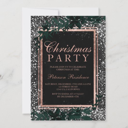 Roos gouden script blad sneeuw krijtbord kerst kaart (Voorkant)