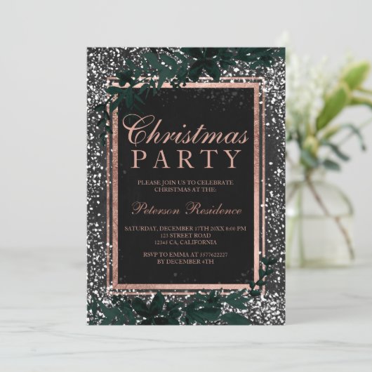 Roos gouden script blad sneeuw krijtbord kerst kaart (Staand voorkant)