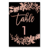 Roos gouden script Bloemen zwarte trouwtafel numme Kaart (Achterkant)