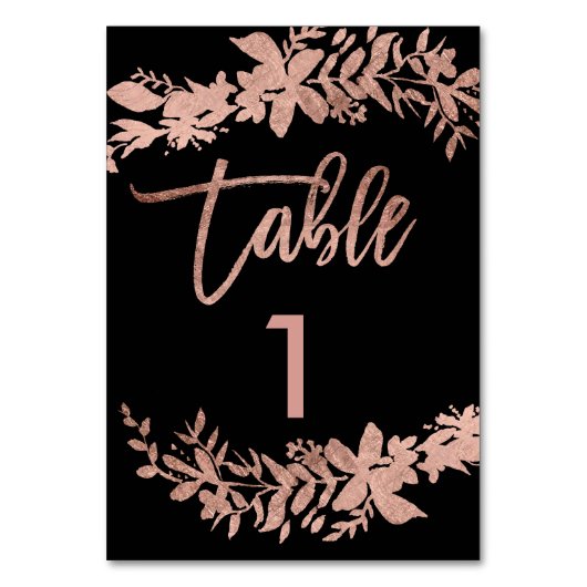 Roos gouden script Bloemen zwarte trouwtafel numme Kaart (Voorkant)