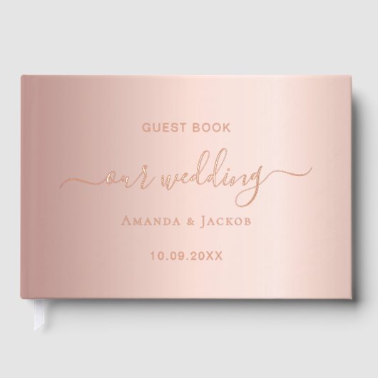 Roos gouden script bruiloft gastenboek (Voorkant)