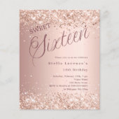 Roos gouden script budget Sweet 16 uitnodiging (Voorkant)