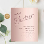 Roos gouden script budget Sweet 16 uitnodiging<br><div class="desc">Een moderne Sweet 16 uitnodiging. Roos gouden gradiënt achtergrond en het woord Zestien geschreven met grote letters. Personaliseer en voeg een naam en feestdetails toe. 1 vel = 1 uitnodiging afgedrukt rand tot rand.</div>