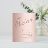 Roos gouden script budget Sweet 16 uitnodiging (Staand voorkant)