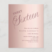 Roos gouden script budget Sweet 16 uitnodiging (Voorkant)