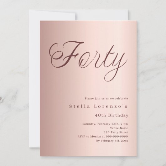 Roos gouden script eenvoudige 40e verjaardag kaart (Voorkant)