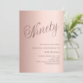 Roos gouden script eenvoudige 90ste verjaardag kaart (Staand voorkant)