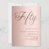 Roos gouden script elegant 50e verjaardag kaart (Voorkant)