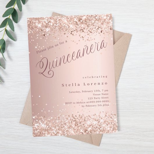 Roos gouden script elegant Quinceanera Kaart