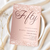 Roos gouden script elegante confetti 50ste verjaar kaart