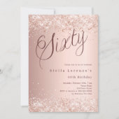 Roos gouden script elegante confetti 60e verjaarda kaart (Voorkant)