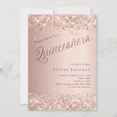 Roos gouden script elegante luxe Quinceanera Kaart (Voorkant)