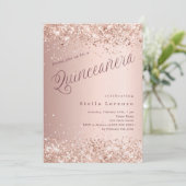 Roos gouden script elegante luxe Quinceanera Kaart (Staand voorkant)