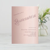 Roos gouden script elegante Quinceanera luxe Kaart (Staand voorkant)