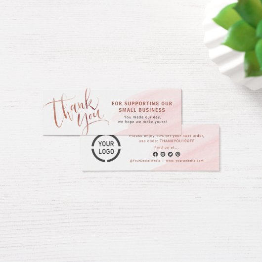 Roos gouden script en logo bedankt dat u hebt inge mini visitekaartjes (Bureau)