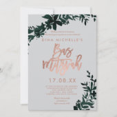 Roos gouden script Floral green Grey bas mitzvah Kaart (Voorkant)