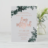 Roos gouden script Floral green Grey bas mitzvah Kaart (Staand voorkant)