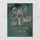 Roos gouden script Floral green save the date Aankondigingskaart (Voorkant)