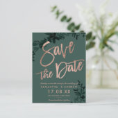 Roos gouden script Floral green save the date Aankondigingskaart (Staand voorkant)