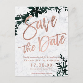 Roos gouden script Floral groen marmer save the da Aankondigingskaart