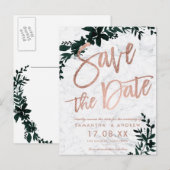 Roos gouden script Floral groen marmer save the da Aankondigingskaart (Voorkant / Achterkant)