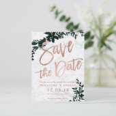 Roos gouden script Floral groen marmer save the da Aankondigingskaart (Staand voorkant)